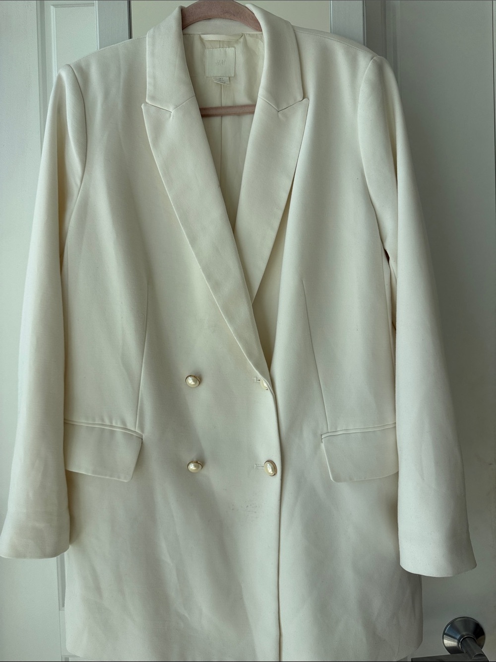 H&M Double-Breasted Cream Blazer with Gold Buttons